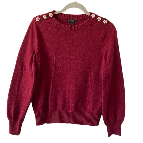 J.Crew Burgundy Wool Blend Pull Over Jewel Buttons Crew Neckline Sweater - Picture 2 of 8